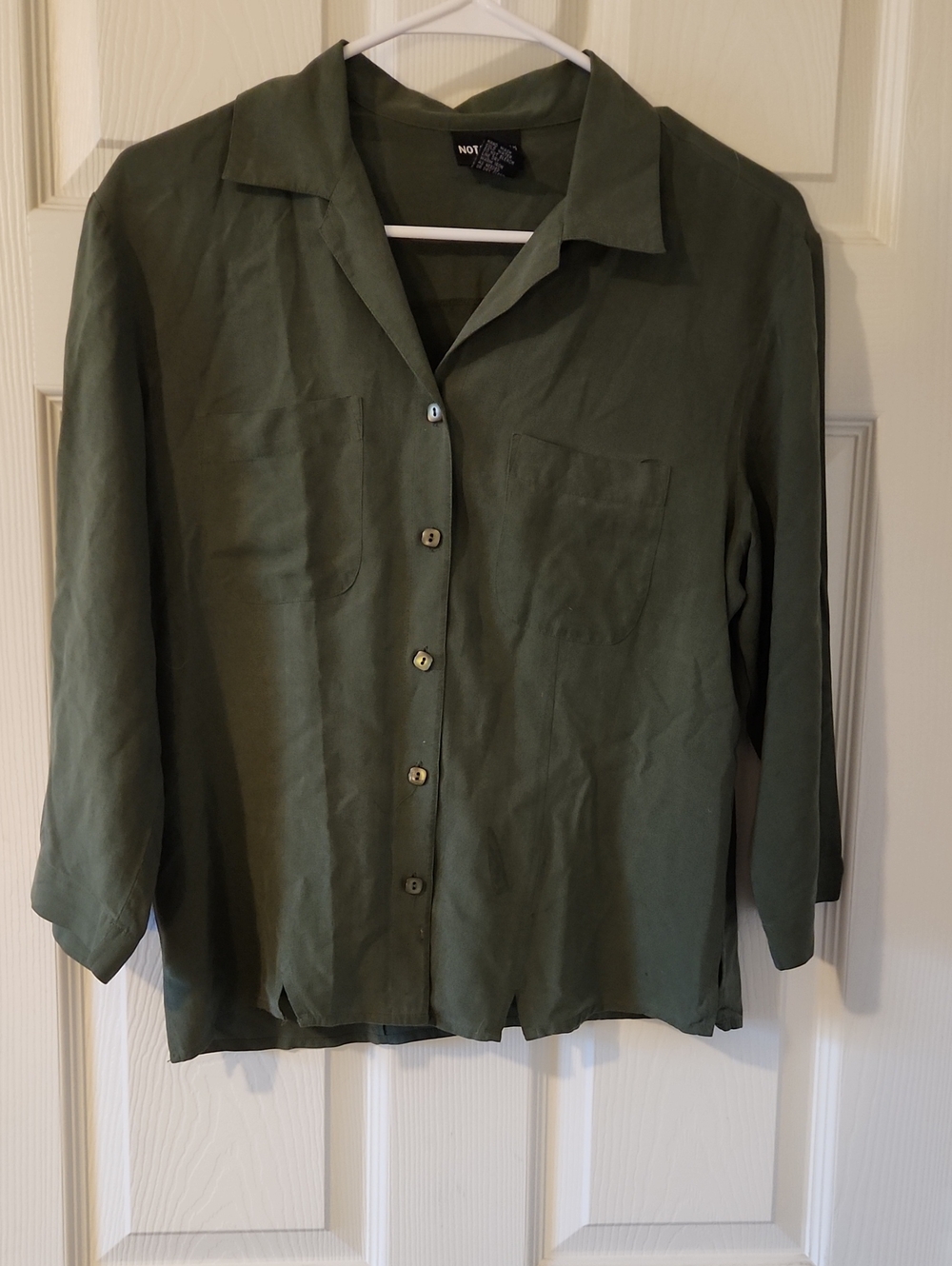 Notations Olive Green 100 % Silk Blouse